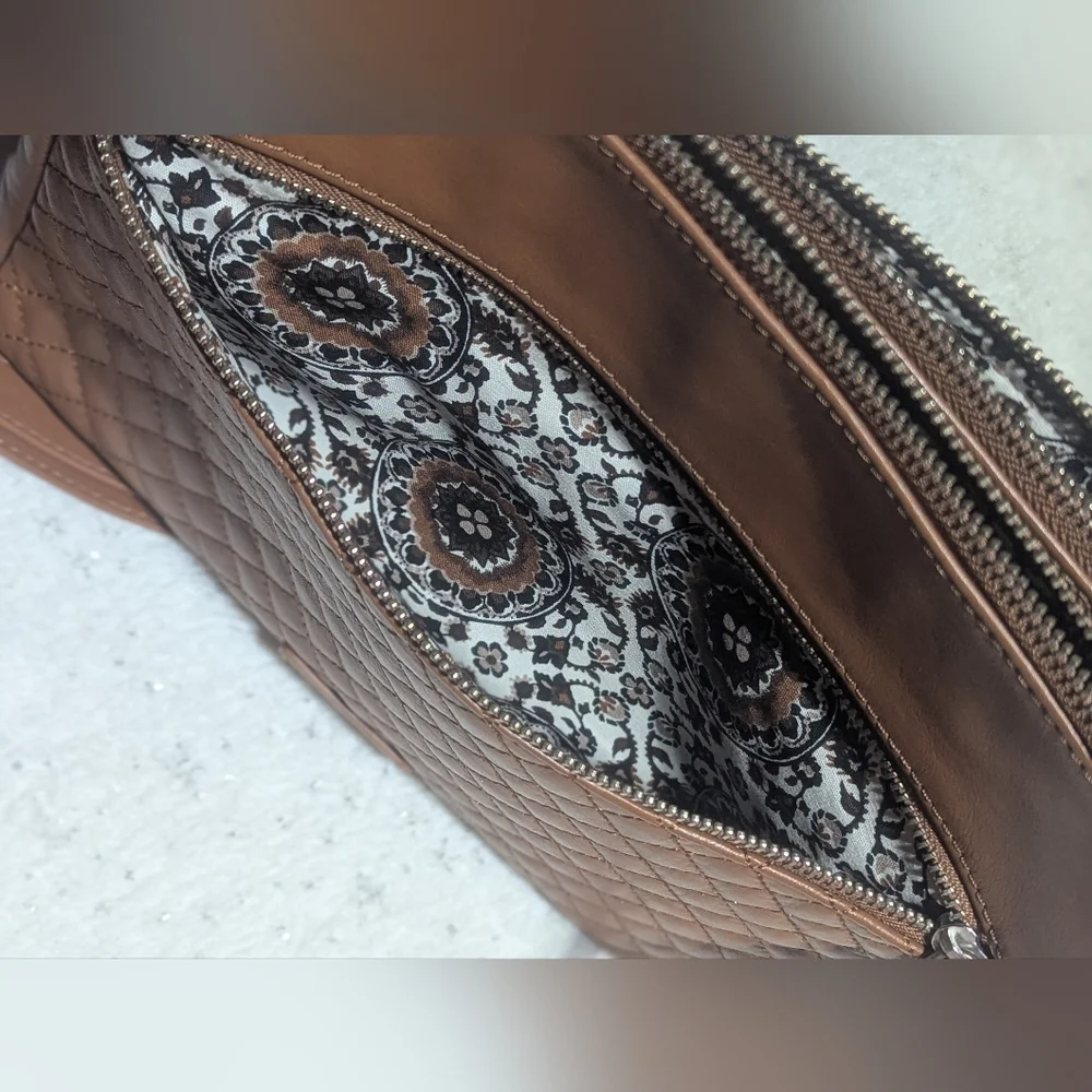 Vera Bradley Quilted Brown Leather Shoulder Bag - Picture 13 of 14